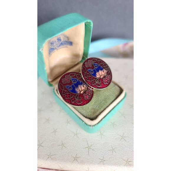 Cloisonne Butterfly Clip-on Earrings - Picture 2 of 10